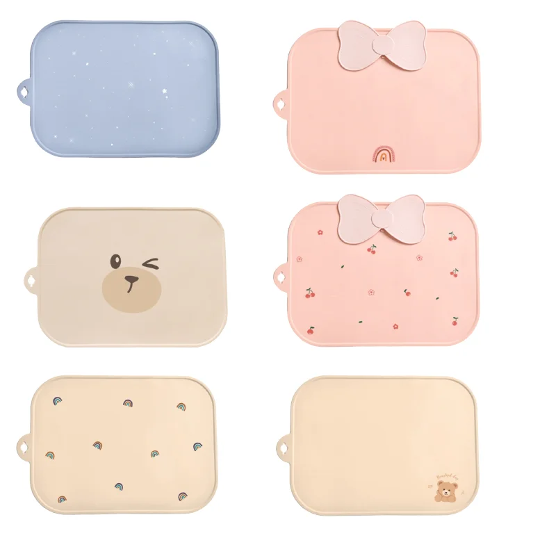 1pc 아기 먹이 접시 재사용 가능한 어린이 Placemats 식품 학년 실리콘 Tablemats 유아 신생아를위한 접이식 저녁 식사 플레이스 매트