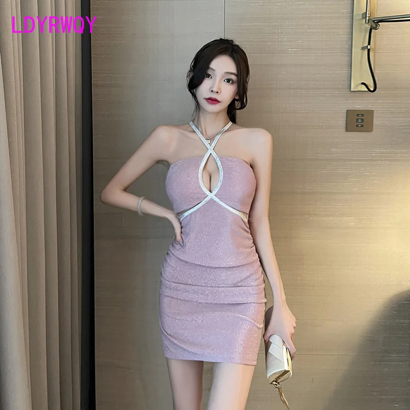 2023 New Sexy Low Breast Wrapped Hip Short Dress Open Back Dress Night Show Girl