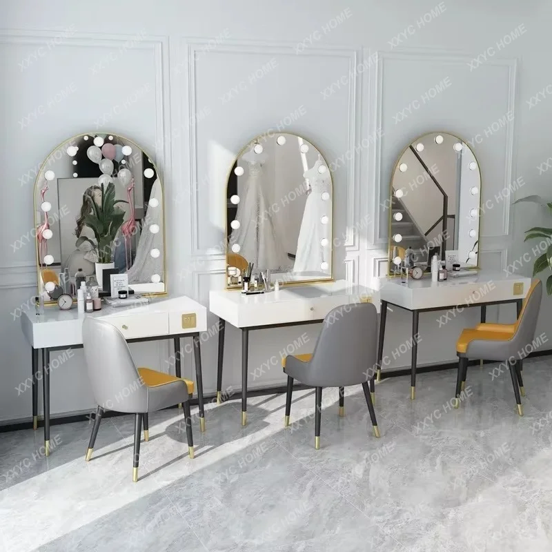 XX Modern simple lamp mirror makeup table, wedding photography professional makeup table, beauty salon studio dressing table