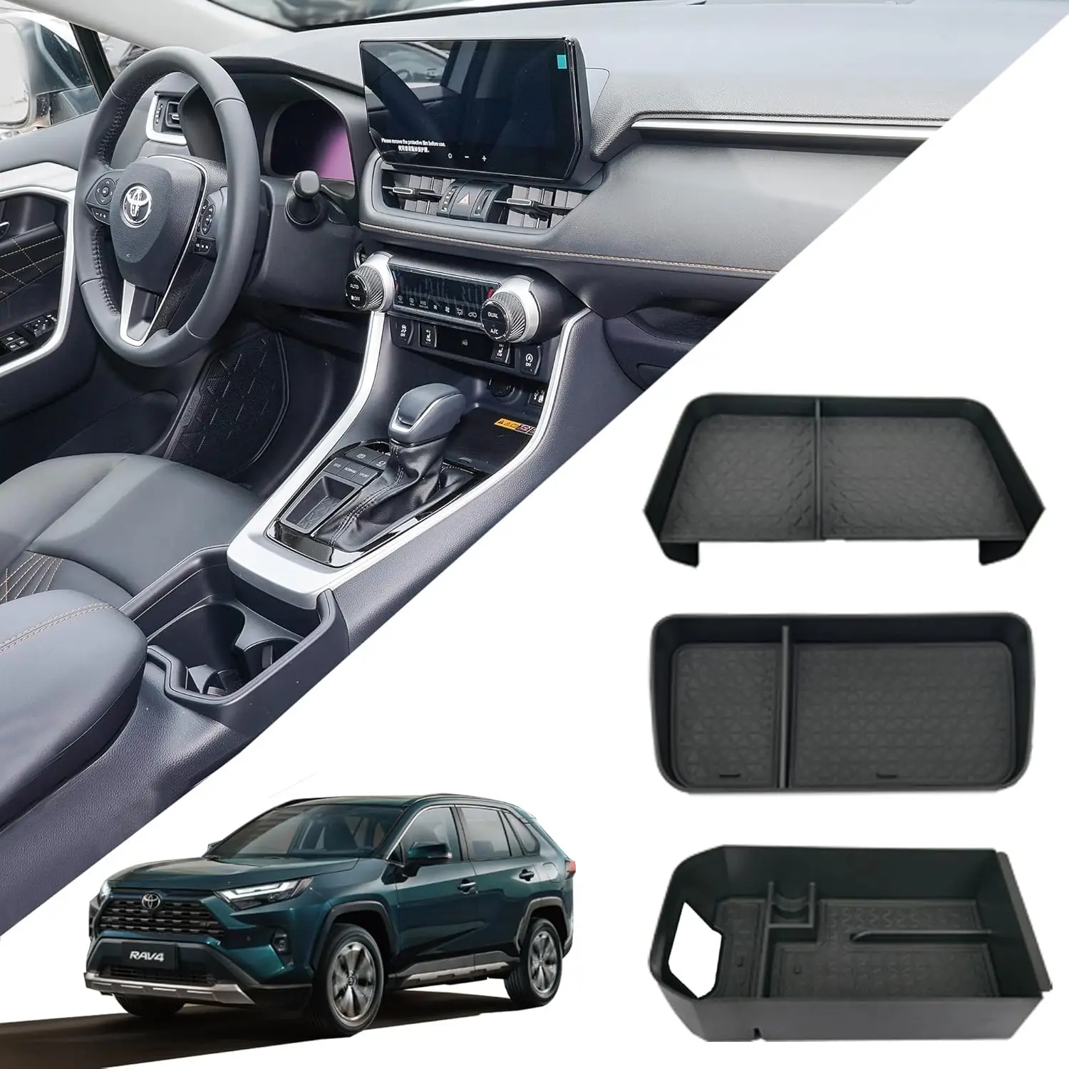 

Улучшенный набор из 3 органайзеров для центральной консоли RAV4 2016-2019, лоток для хранения на приборной панели из АБС-пластика и аксессуары для подлокотника