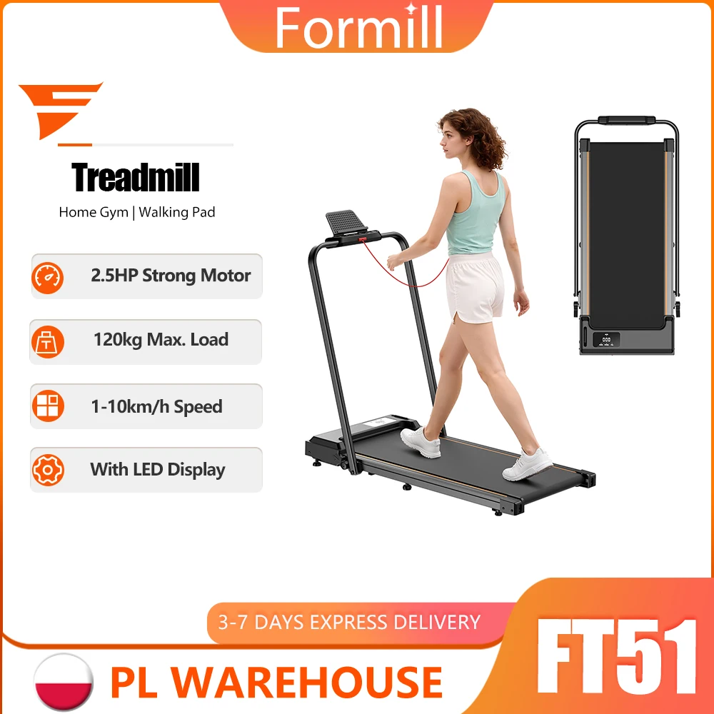 Formill FT51 Tapis Roulant Pieghevole 2-in-1 per Camminata e Corsa, 2.5HP, per Casa, Capacità 265 libbre, Velocità 1-10 KM/H, Corrimano Rimovibile, Telecomando Wireless, Blocco di Sicurezza