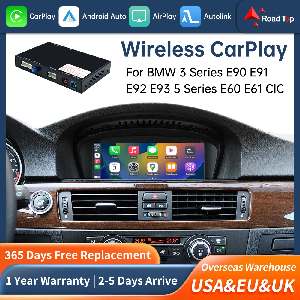Road Top Wireless Carplay Decoder Interface For BMW 3 Series E90 E91 E92 E93 And 5 Series E60 E61 2008-2013 CIC With AirPlay
