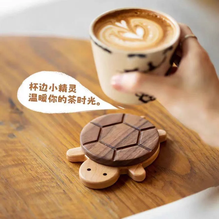 Walnut plus cherry wood contrasting color coaster thermal insulation pad cute home gift solid wood small placemat decoratio