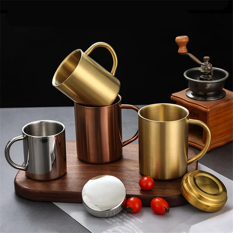 

200/300/400ml Anti-Scalding Coffee Mug with Lid Double Wall Stainless Steel Beer Cups for Tea Juice Office Bar Drinkware Tools