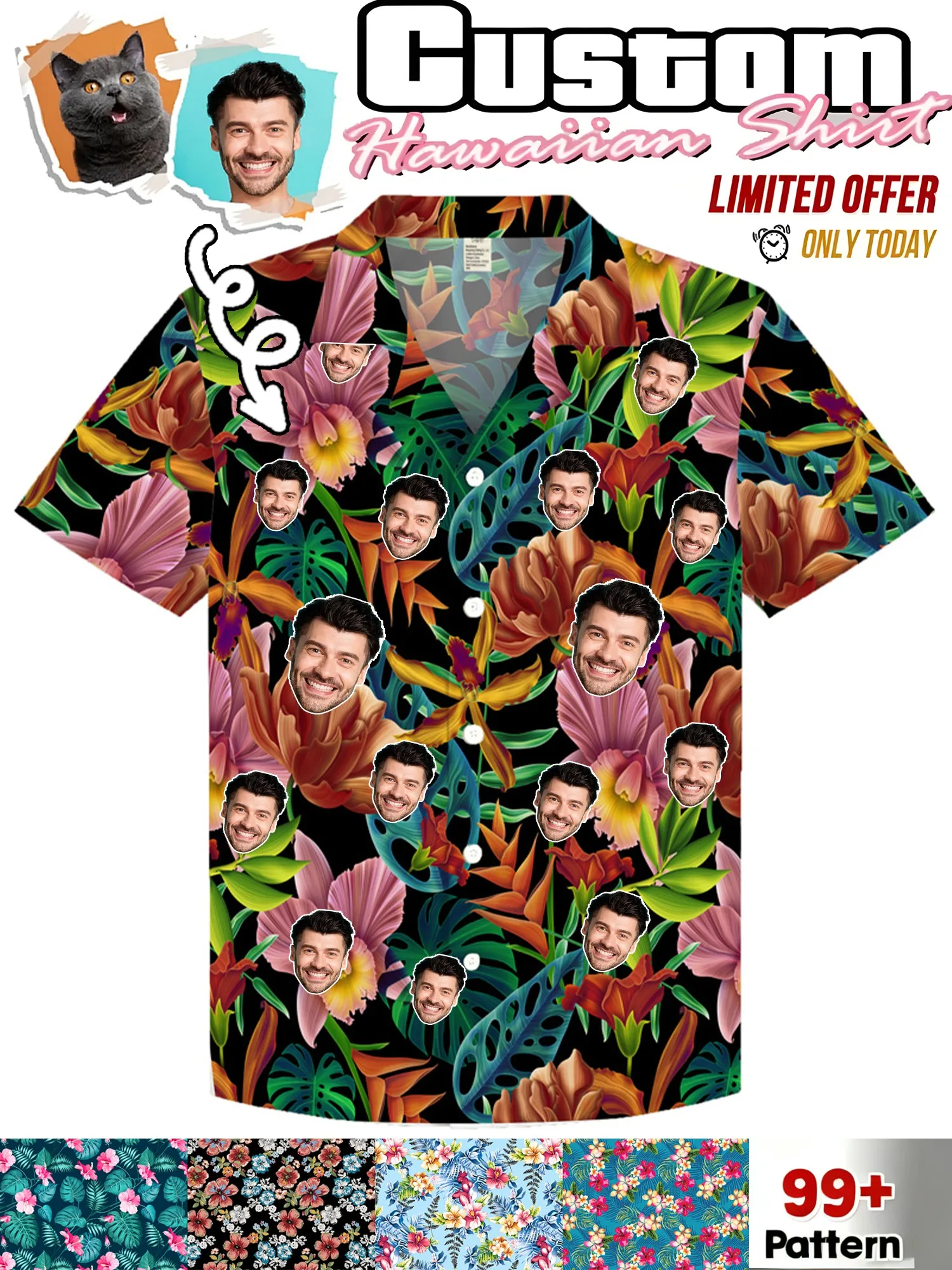 Custom Design Face Hawaiian Mens Shirts Aloha Casual Fashion High Quality Shirts Clothing