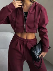 Women Urban Leisure Pocket Trousers Suits 2024 Long Sleeve Hoodie Sets Solid Color Autumn Hooded Pullover Pants Two Piece Sets