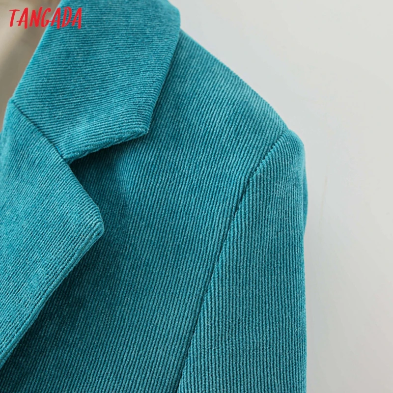 Tangada 2020 Autumn Winter Women Corduroy Blazer Coat Vintage Long Sleeve Female Outerwear Chic Tops DA149