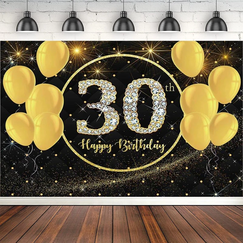 Photography Backdrop Glitter Shining Dots Background For Photo Studio Yellow Balloons Happy 30th Thirty Birthday Party Decor