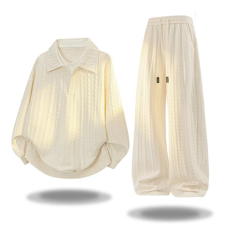 

Plus Size Men Tracksuit Jacquard Print Hoodie Sweatpants Set Loose Fit Winter Autumn High end Textured Two Piece Outfit