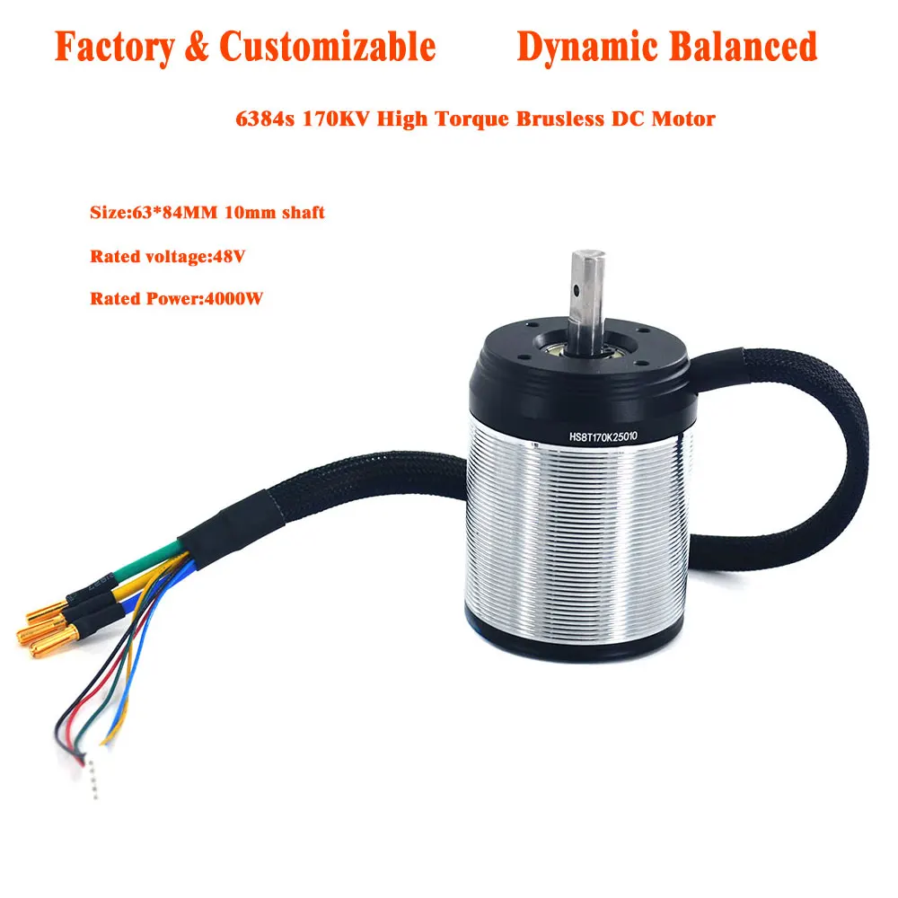 High Torque & Efficiency Brushless Drive DC 6384S Motor 48V 120-330KV 4000W For Electric Scooter Skateboard Mountainboard