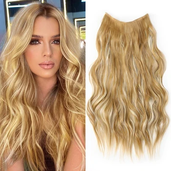 วิกผมปลอมผมบลอนด์สีน้ำตาลยาวสำหรับผู้หญิง, หยักน้ำที่มองไม่เห็น, ที่ยืดผมรัศมี, สายปลา, 20
