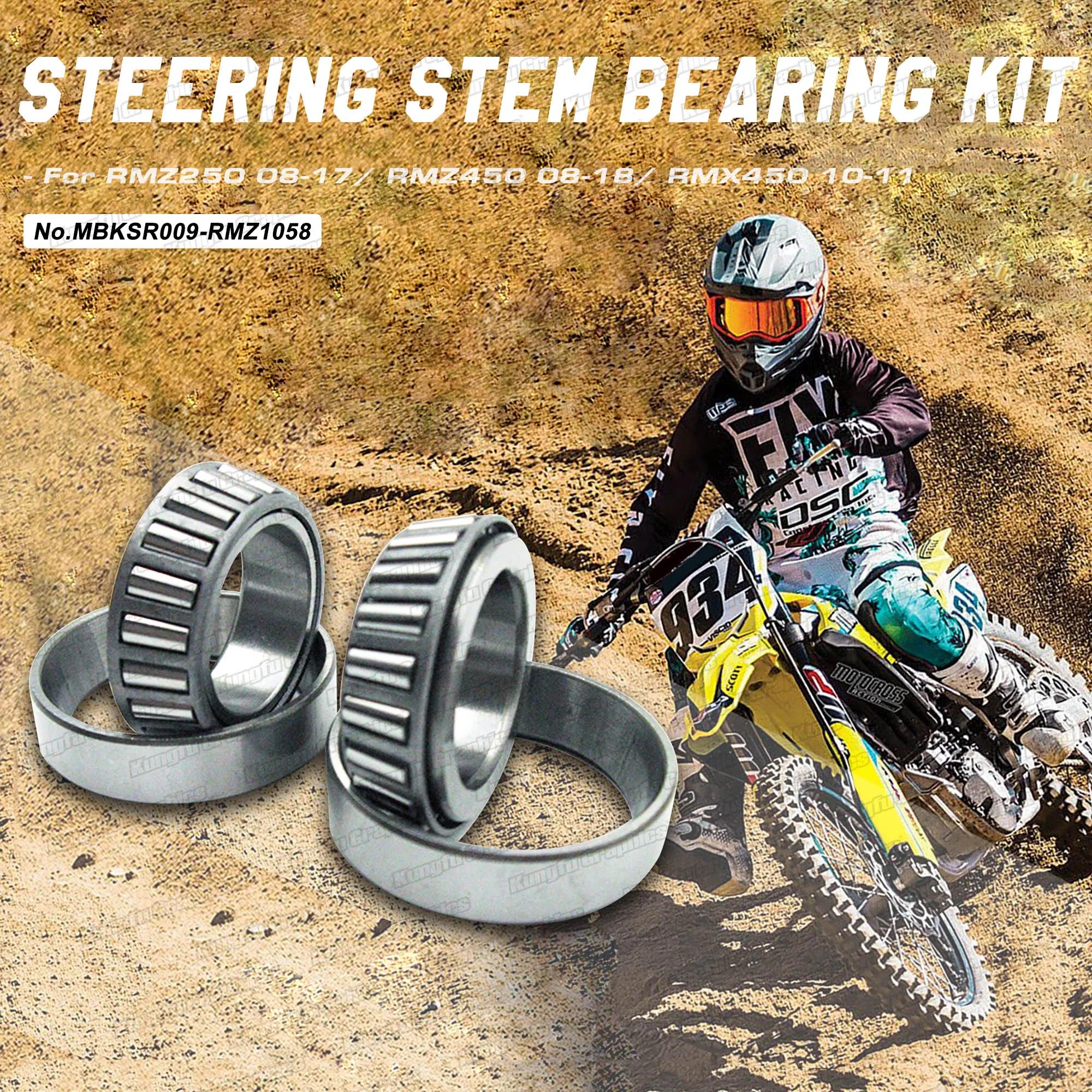 JY RACING Motorcycle Steering Stem Tapered Bearing Kit for SUZUKI RMZ250 2008-2017& RMZ450 2008-2018 & RMX450 2010-2011