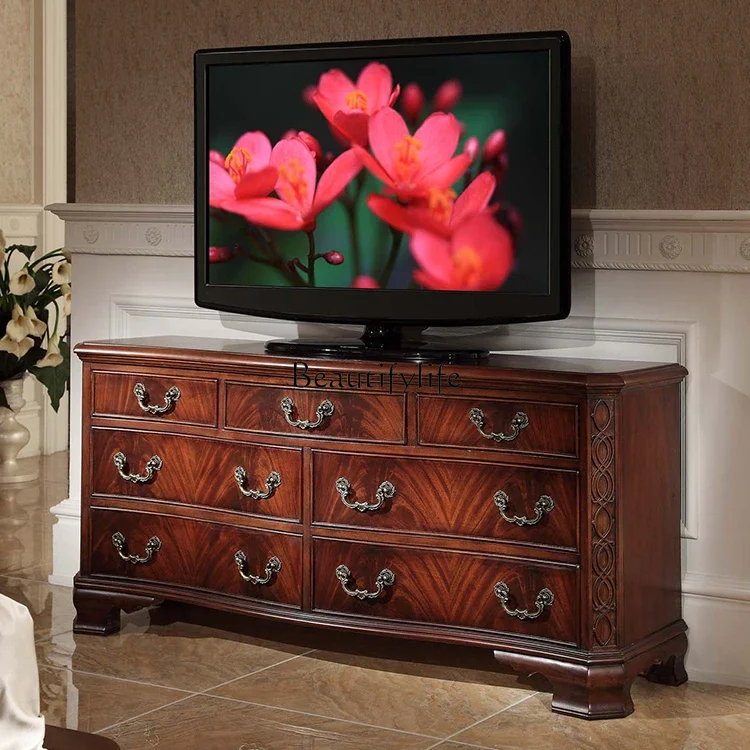 

ls 04American retro old living room bedroom floor cabinet European all solid wood TV cabinet