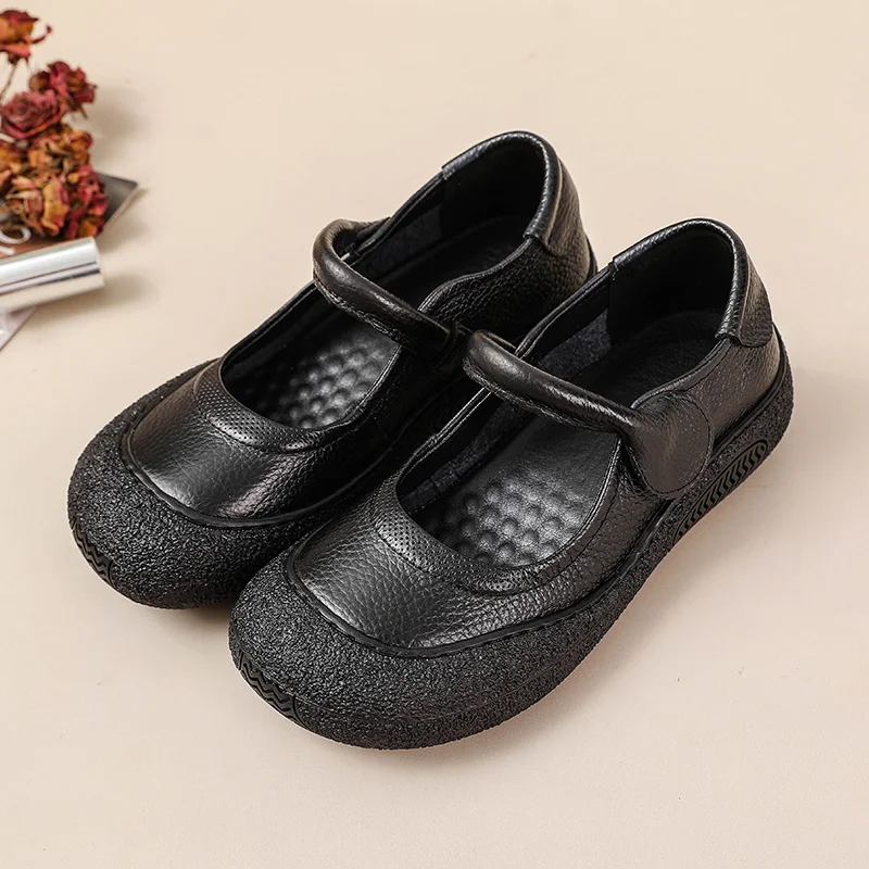 Newest mom flats women's autumn flat shoes genuine leather mary janes woman comfortable walking shoes ladies driving moccasins