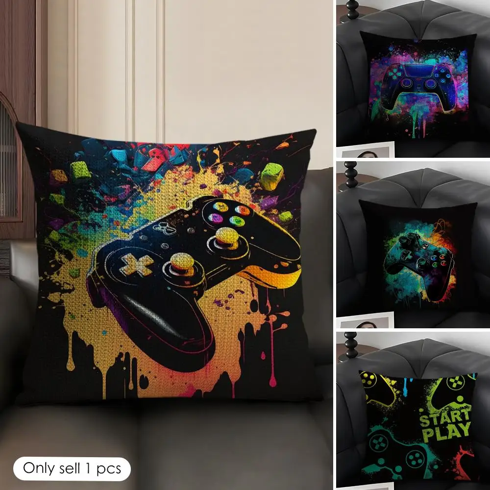 Hot Colorful Game Gamepad Cushion Cover Skin-Friendly Organic Linen Pillow Cover Durable Hypoallergenic Washable Soft