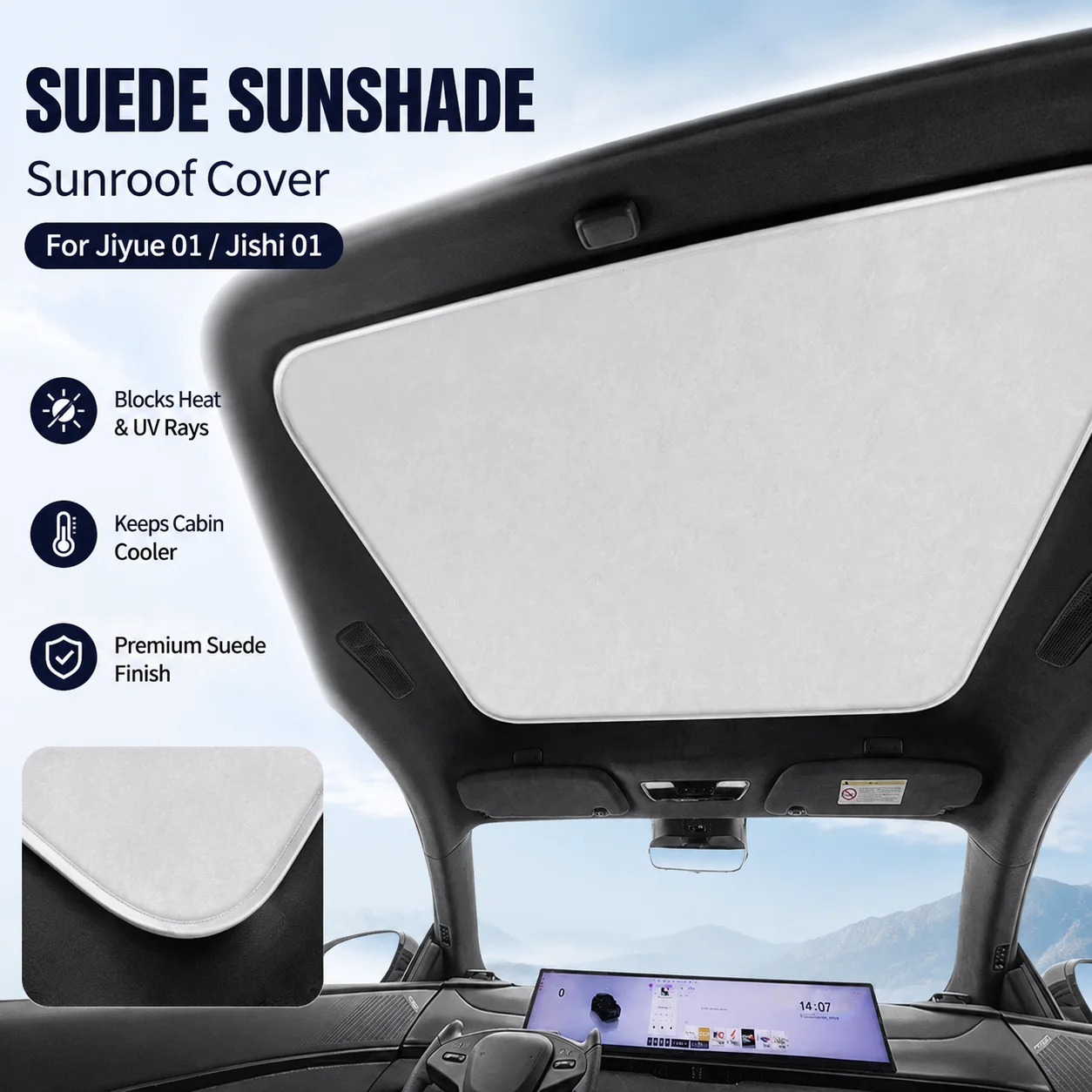 Suede Static Cling Sunshade Sunroof Cover Heat Insulation UV Protection For Jiyue 01 Jishi 01 Car Interior Accessory