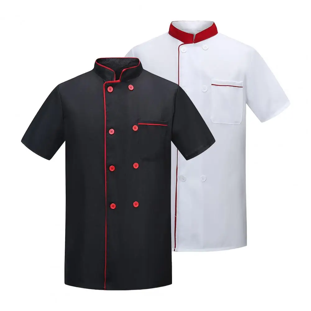 Sommer koch Uniform Stand Kragen Zweireiher Kurzarm Kantine Kellner Shirt Koch Shirt Restaurant Kochen Bäckerei Shirts