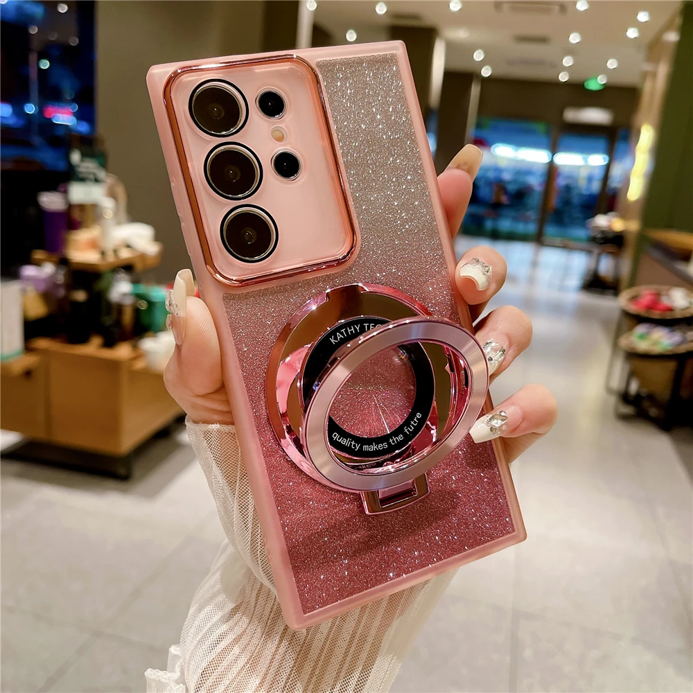 Magnetic Suction Bracket Soft Phone Case For Samsung A14 A34 A54 A24 A25 A32 A52 A72 A13 A33 A53 A73 A15 A35 A55 Bling Cover