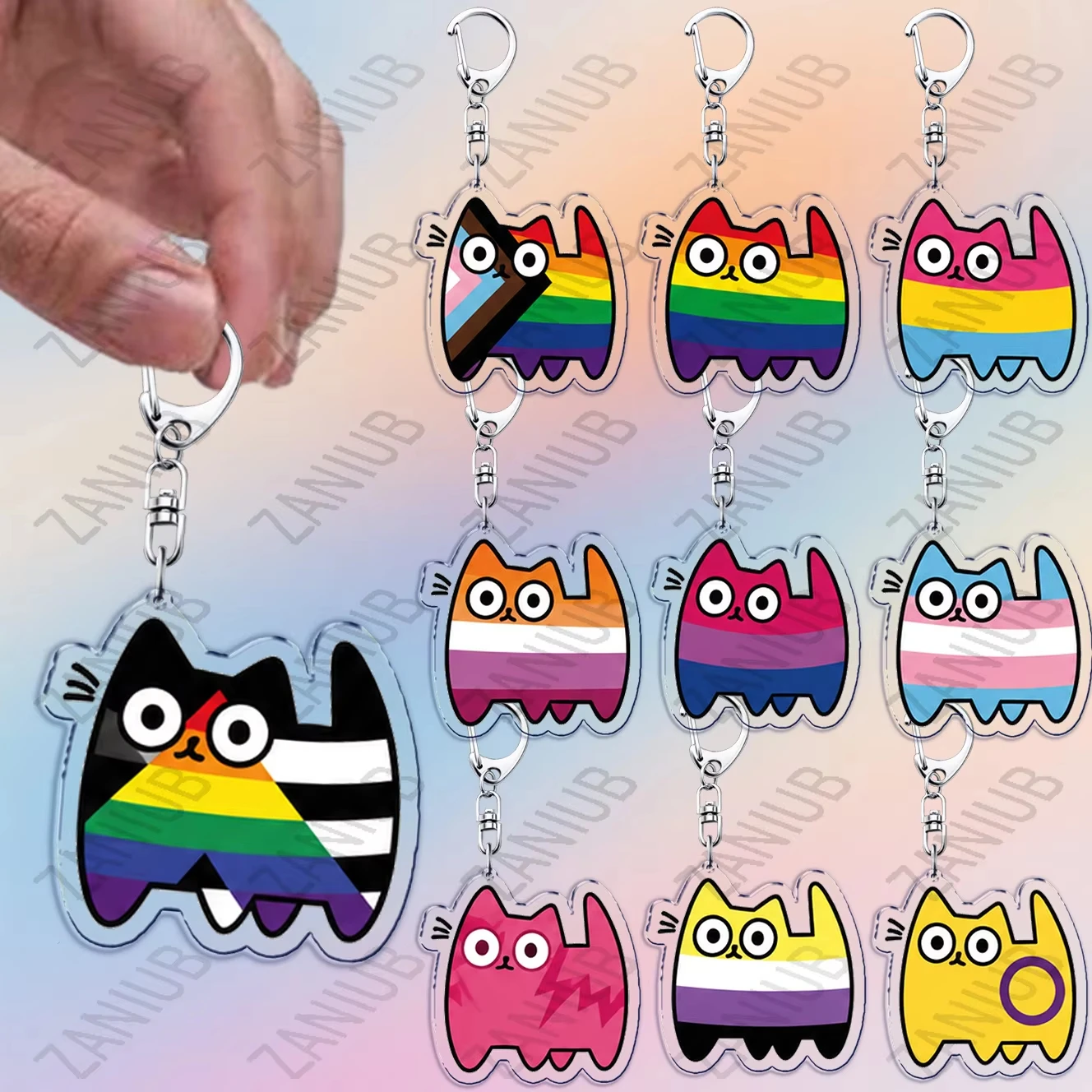 Carabiner Keychain - 고양이 LGBT 레인보우 사랑 열쇠고리 액세서리