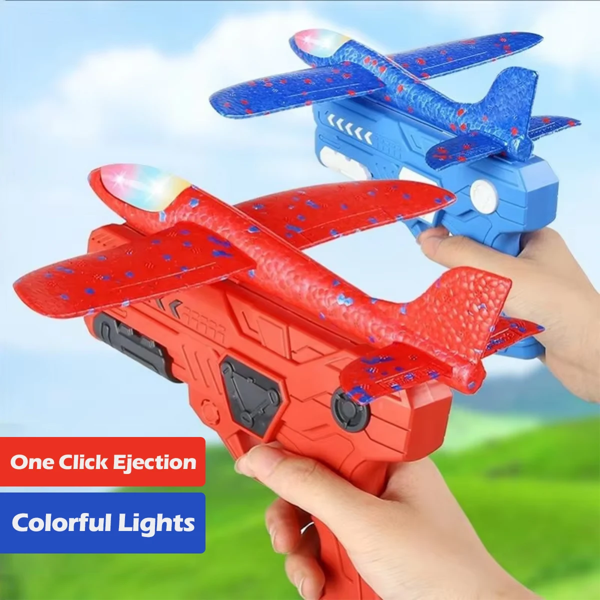 

Светящийся пенопластовый самолет-катапульта 10М, игрушечное оружие для детей, уличная игра, модель для стрельбы пузырьками, летающий круговой самолет