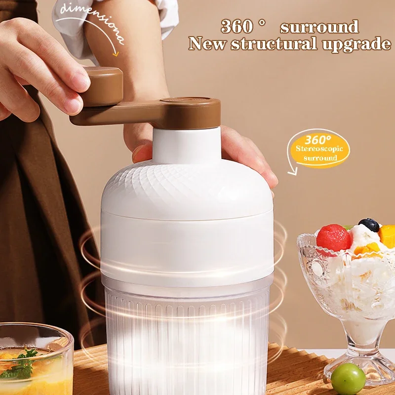 Small Manual Shaved Ice Machine Food Grade Hand Cranked Ice Crusher Portable Non Electric with Ice Box for Home Stall Use