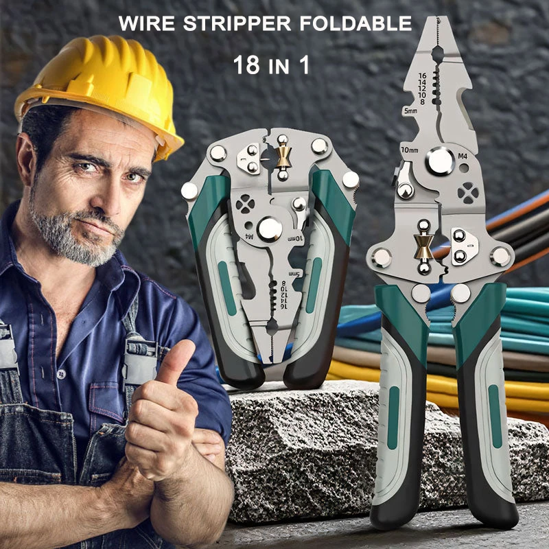 Multi Functional Wire Stripper Foldable Electrician Specific Wire Cutting Pliers Crimper Cable Cutter Adjustable Wire Stripper