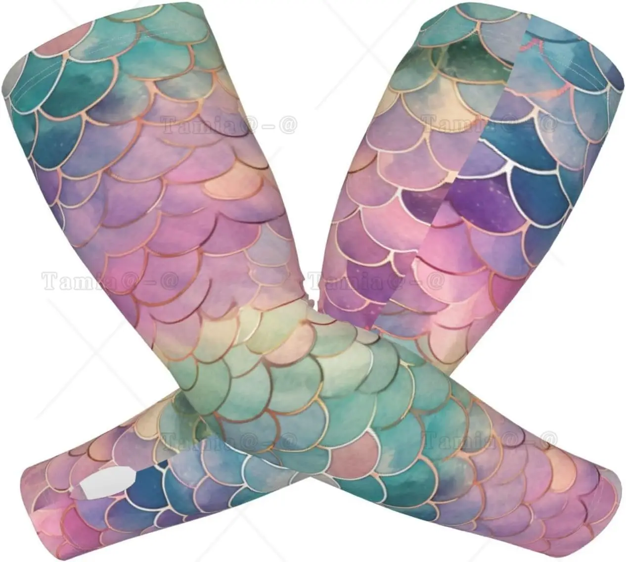 Pastel Rainbow Mermaid Scales Arm Sleeves For Men Women Sunscreen Arm Cover With Thumb Holes For Gardening Outdoors