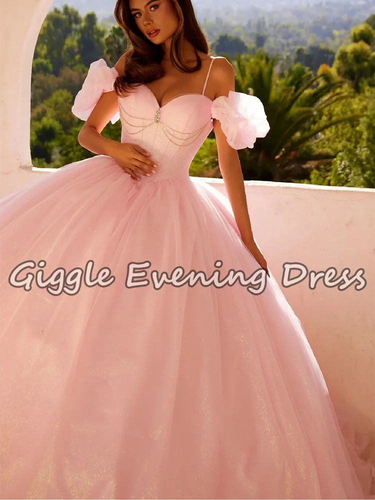 Giggle بريق فساتين Quinceanera قبالة الكتف السباغيتي الأشرطة الحبيب تول الكرة ثوب مشد ثوب حفلة رسمية مخصصة #3