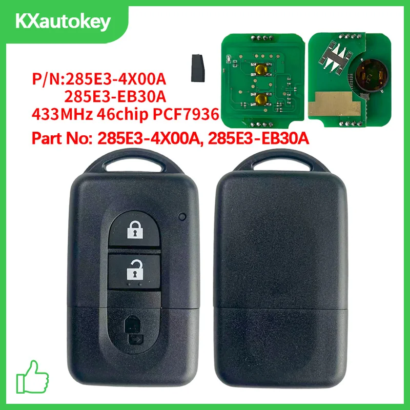 

KXK027001 Программируемый смарт-ключ для Nissan X-trail, Qashqai, Pathfinder, Micra, NV200, 46-чиповый, PCF7936, 433 МГц