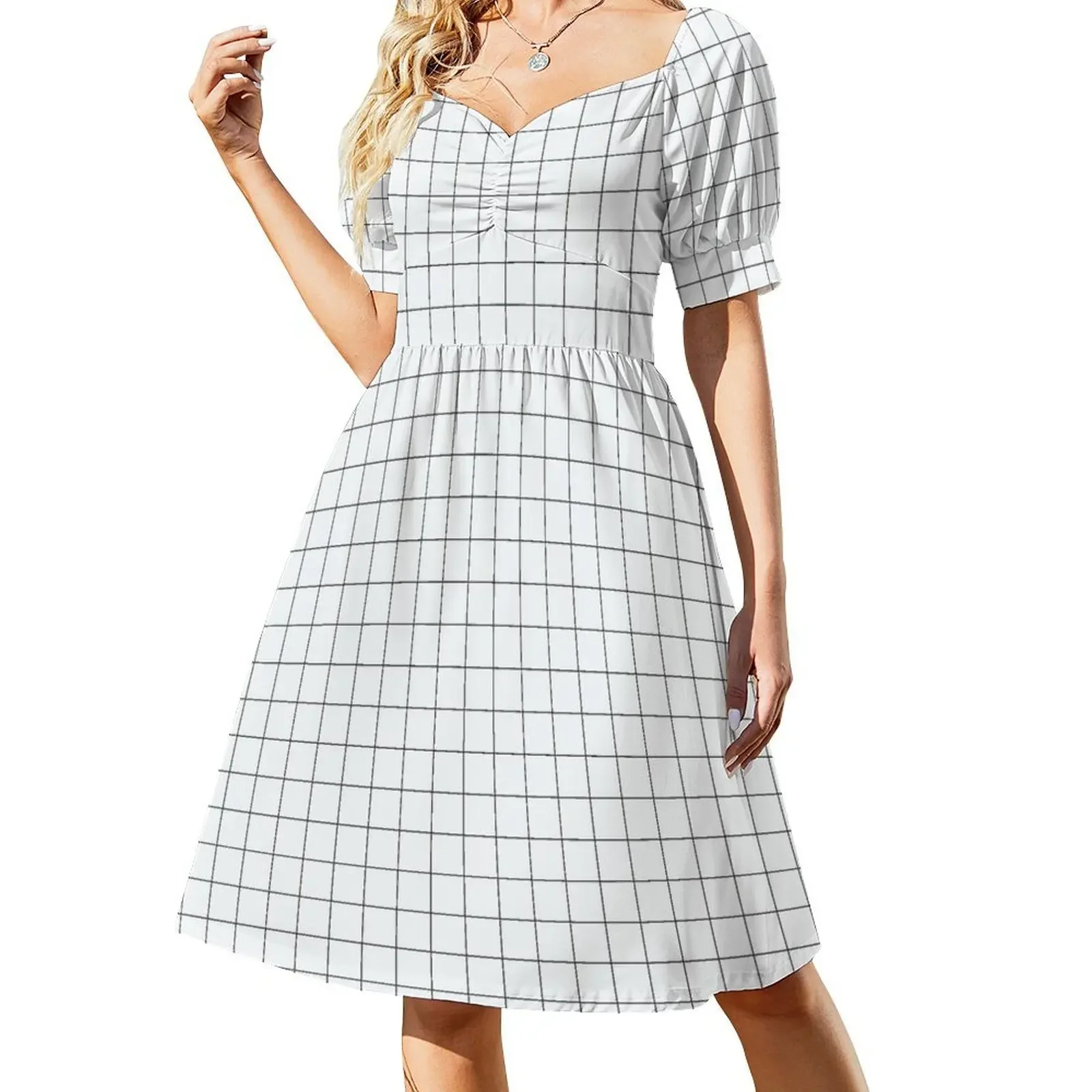 

White Grid Short-Sleeved Dress summer dress Bride dresses dress women elegant luxury