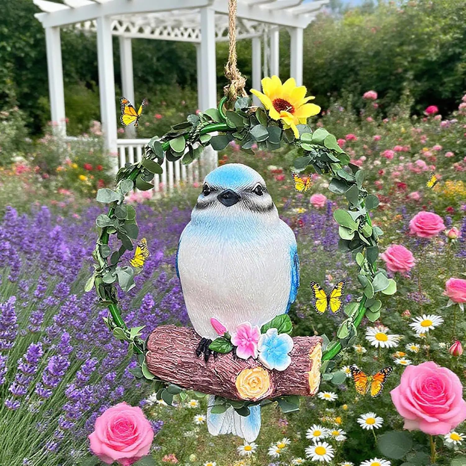 

Resin Hanging Bird Statue Hanging Tit Ring Perch Indoor/Outdoor Figurine for Lawn Yard Garden Porch Decoration Balcony Ornaments