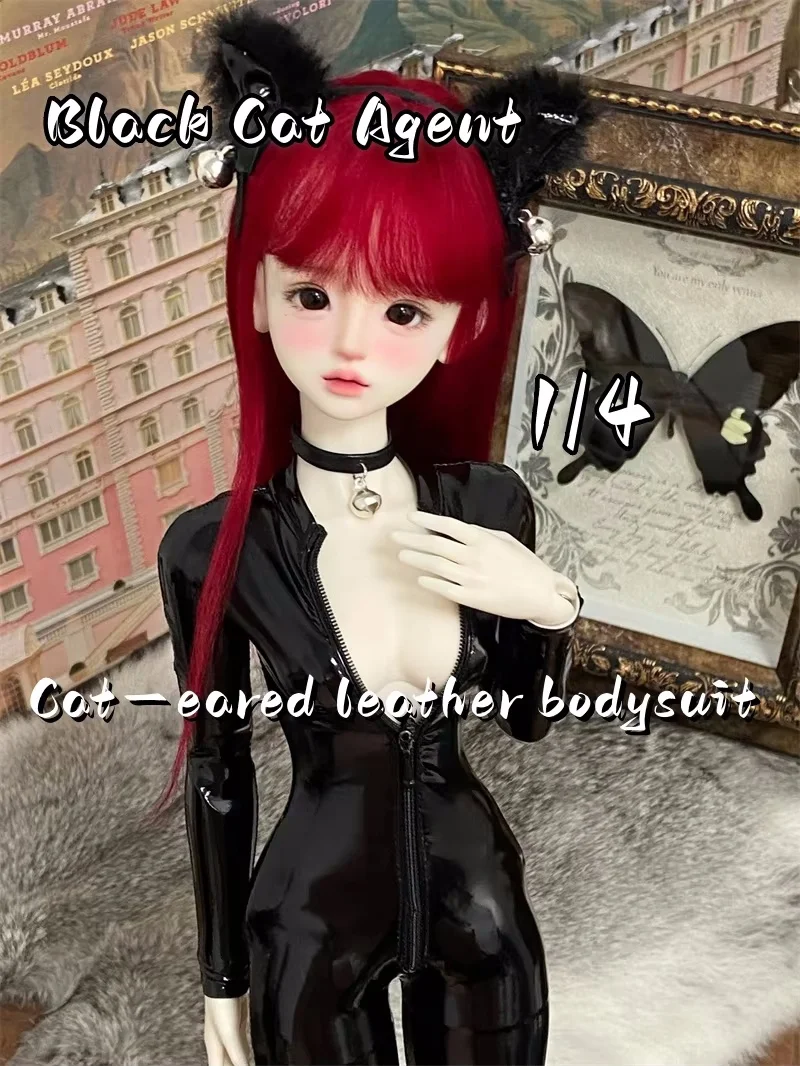 

Кожаное боди с кошачьими ушками Agent, 1/4 детской одежды, комплект из трех предметов, повязка на голову для девочек, ожерелье-комбинезон, аксессуары для кукол BJD