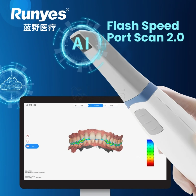 Runyes-IOS-11 Scanner Intraoral, Design Ergonômico do Scanner, Digitalização Rápida, Fácil Desmontagem, AI Intelligent Scanning