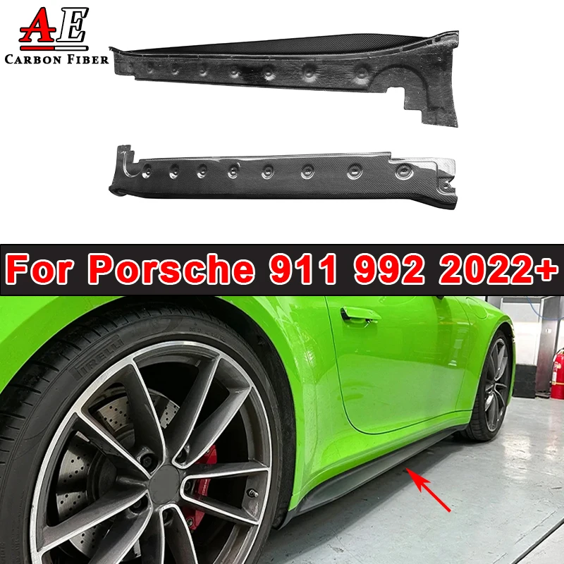 For Porsche 911 992 2022+ Carbon Fiber Side Skirt Apron Extension Lip Splitter Spoiler GT3 Style Panels Protect Body kit