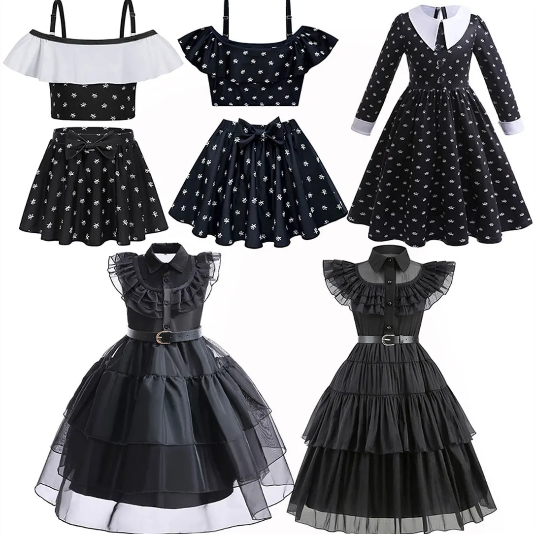 

Weirdo Family Black Dress for Girl Halloween Black Ruffled Prom Clothes Cosplay Costume Carnival Easter Party Costume