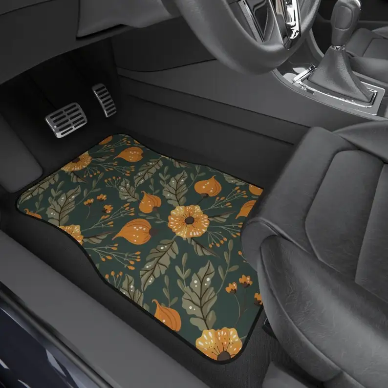 

Boho Chic Car Floor Mats, Vintage Flower Car Accessories, Cottagecore Floral Aesthetic Van Accessories, Retro Non Slip Vehicle M