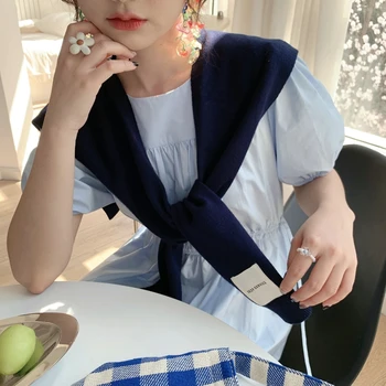 한국어 니트 목도리 가을 겨울 여성 블라우스 어깨 가짜 칼라 케이프 매듭 스카프 솔리드 컬러 넥 가드 스카프 여성용