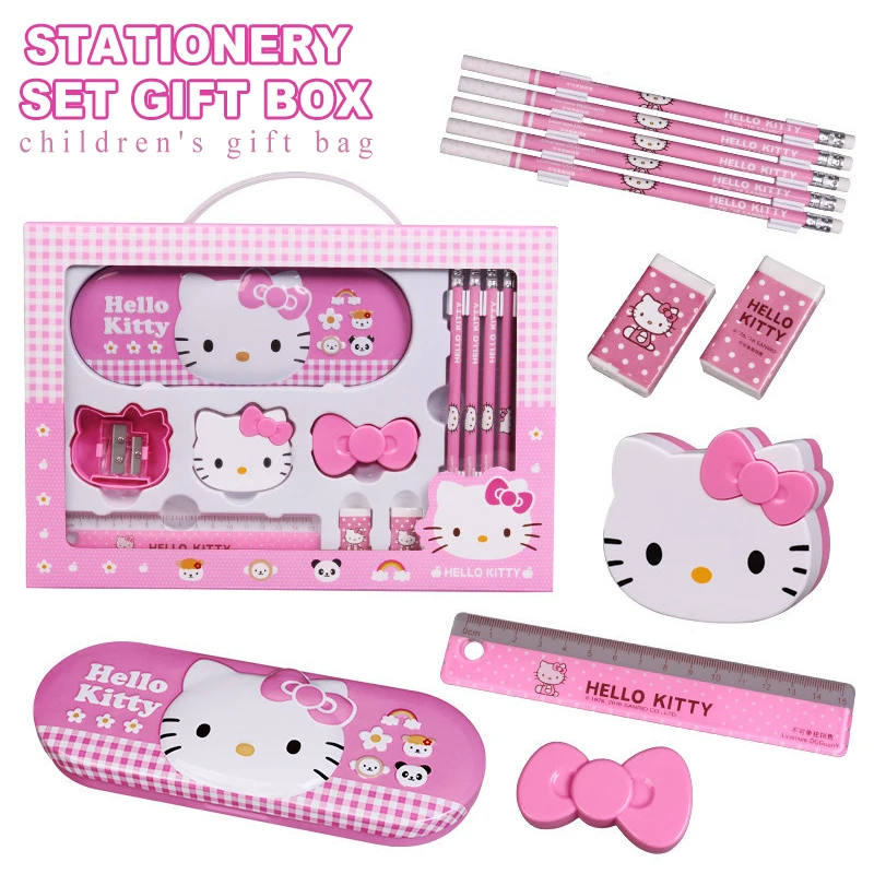 Sanrio Hello Kitty Stationery Set Gift Box Girl Prize Learning Gift Box Children Kt Big Gift Bag Anime Figure Kid Holiday Gift