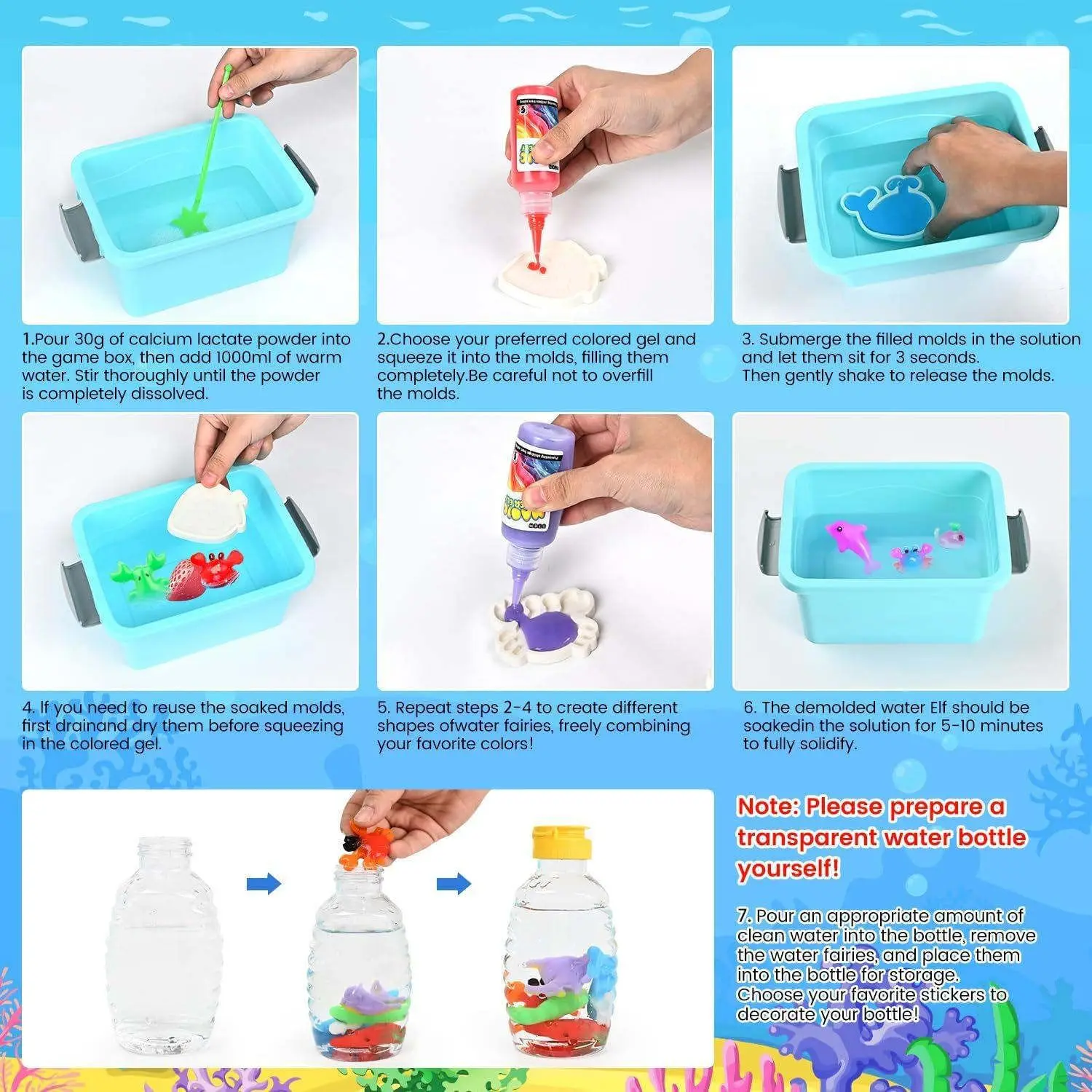 Abifny kit de elfo de brinquedo de água mágica, gel de fada de água aquática 12 géis mágicos kit 12 moldes animais de estimação de água criativos brinquedo mole haste diy para criança