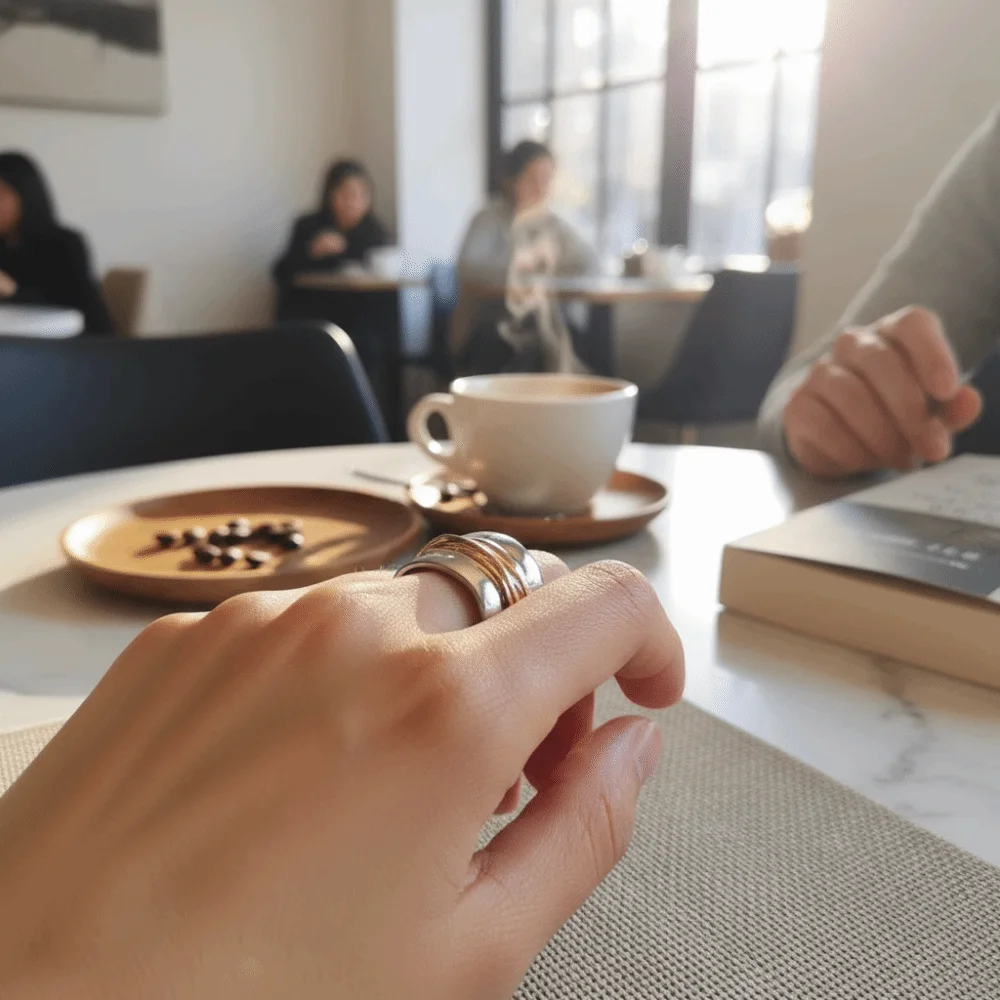 Double Layer Geometric Wide Face Ring Engraved Line Entwined Style Two-tone Ring Multi-loop Steel Wire Punk Style Ring