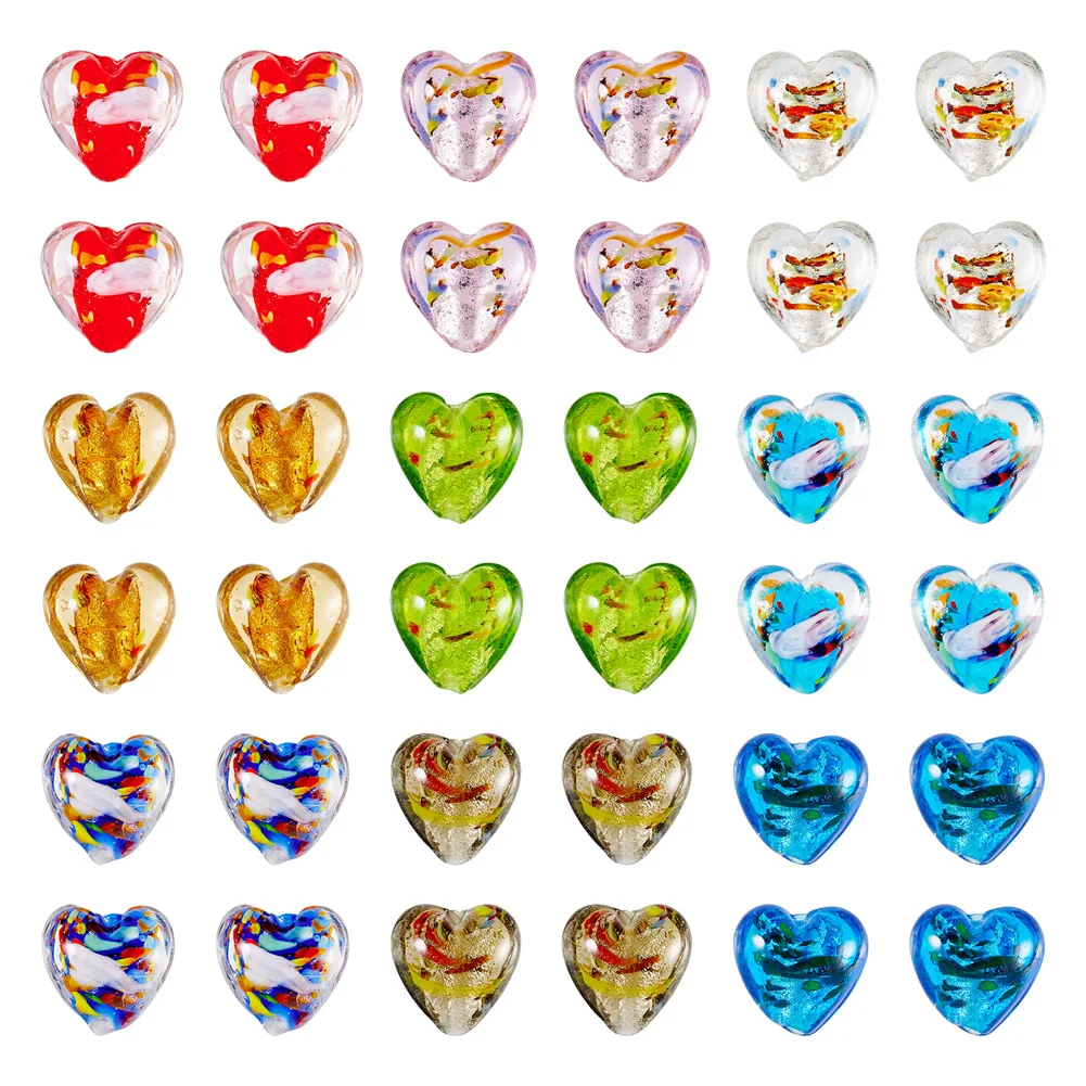 1 Set Heart Shape Lampwork Foil Glass Beads for Jewelry Making Bracelet Necklace Earring Accessories Handmade Women DIY Craft