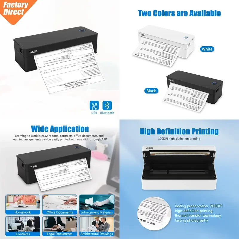 Portable Mini Wireless A4 Thermal Printer USB BT Office Document Printer for Reports, Contracts, Learning Assignments