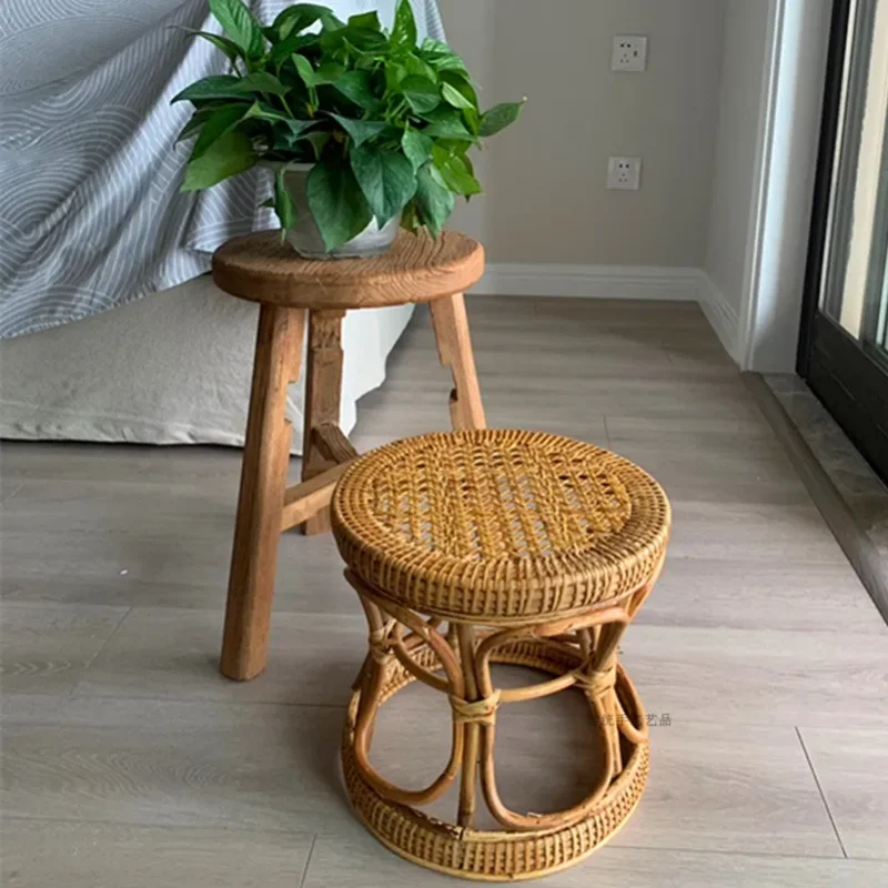 Rattan Household Low Stool Simple Living Room Small Apartment Round Ottomans Designer Balcony Shoe Changing Stools Furniture