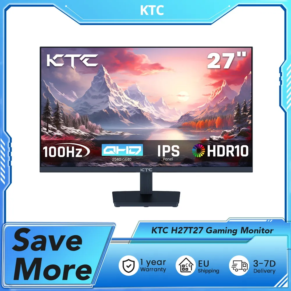 Monitor do gier KTC H27T27, ekran IPS 27 cali 2560x1440, częstotliwość odświeżania 100 Hz, czas reakcji HDR10 1 ms, niski poziom niebieskiego światła i brak migotania