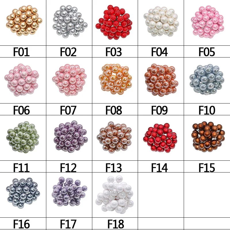 100pcs Mini Artificial Fruit Berry Flower Plastic Pearl Stamen Cherry Wedding Festival DIY Gift Wreath Decoration Party Supplies