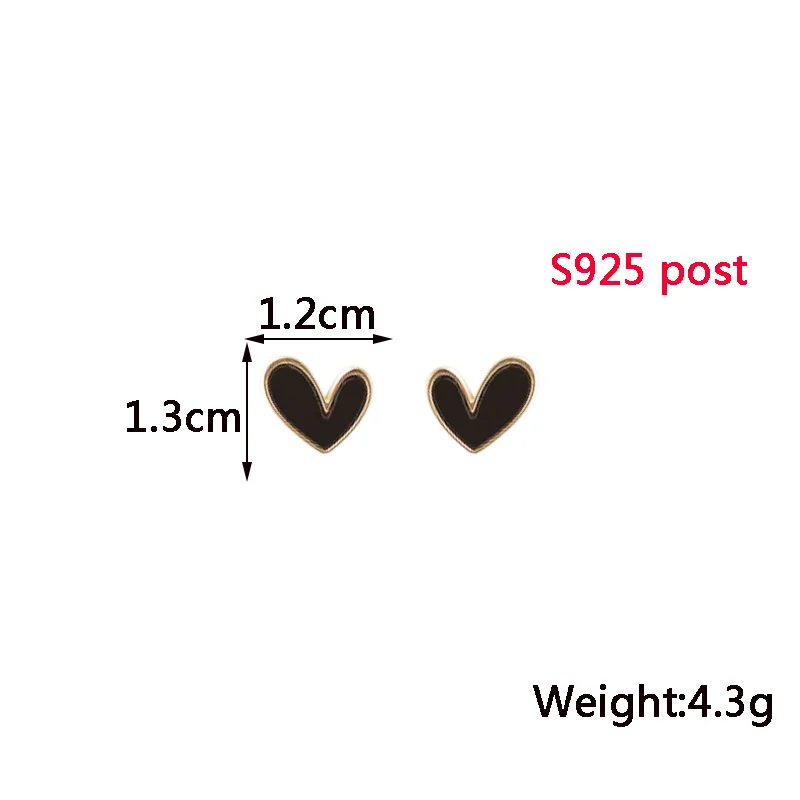 Black Enamel Heart Women Stud Earrings Irregular Lovely Girls Small Earrings Cool Fashion Simple OL Ear Jewelry boucle d'oreille