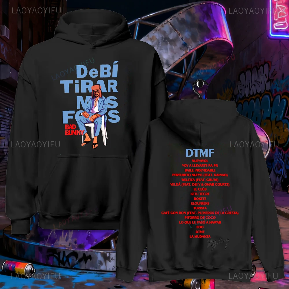 เสื้อสเวตเชิ้ต Bad Bunny DTMF พิมพ์ลายอัลบั้มใหม่ 2025 Debí Tirar Más Fotos สำหรับผู้หญิงและผู้ชาย เสื้อฮู้ดดี้พิมพ์ลายสำหรับฤดูใบไม้ร่วงและฤดูหนาว