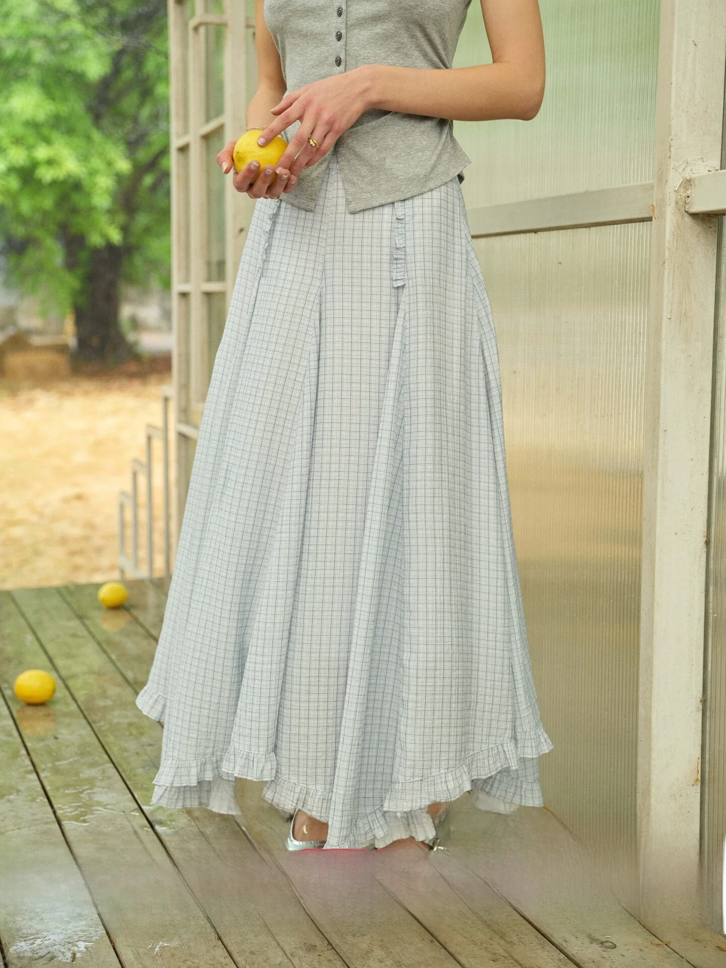 

Юбка в клетку в морском стиле SimpleRetro, длина до щиколотки, асимметричная, с завышенной талией, А-силуэт, из вискозы и нейлона, весна 2026