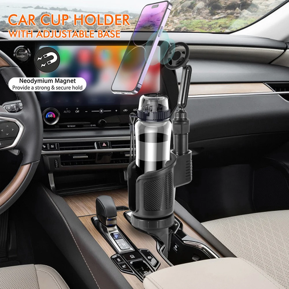 

Hot Sale 2-in-1 Car Magnetic Phone Holder And Cup Holder with 360-Degree Adjustable Base Auto Interior Accessory