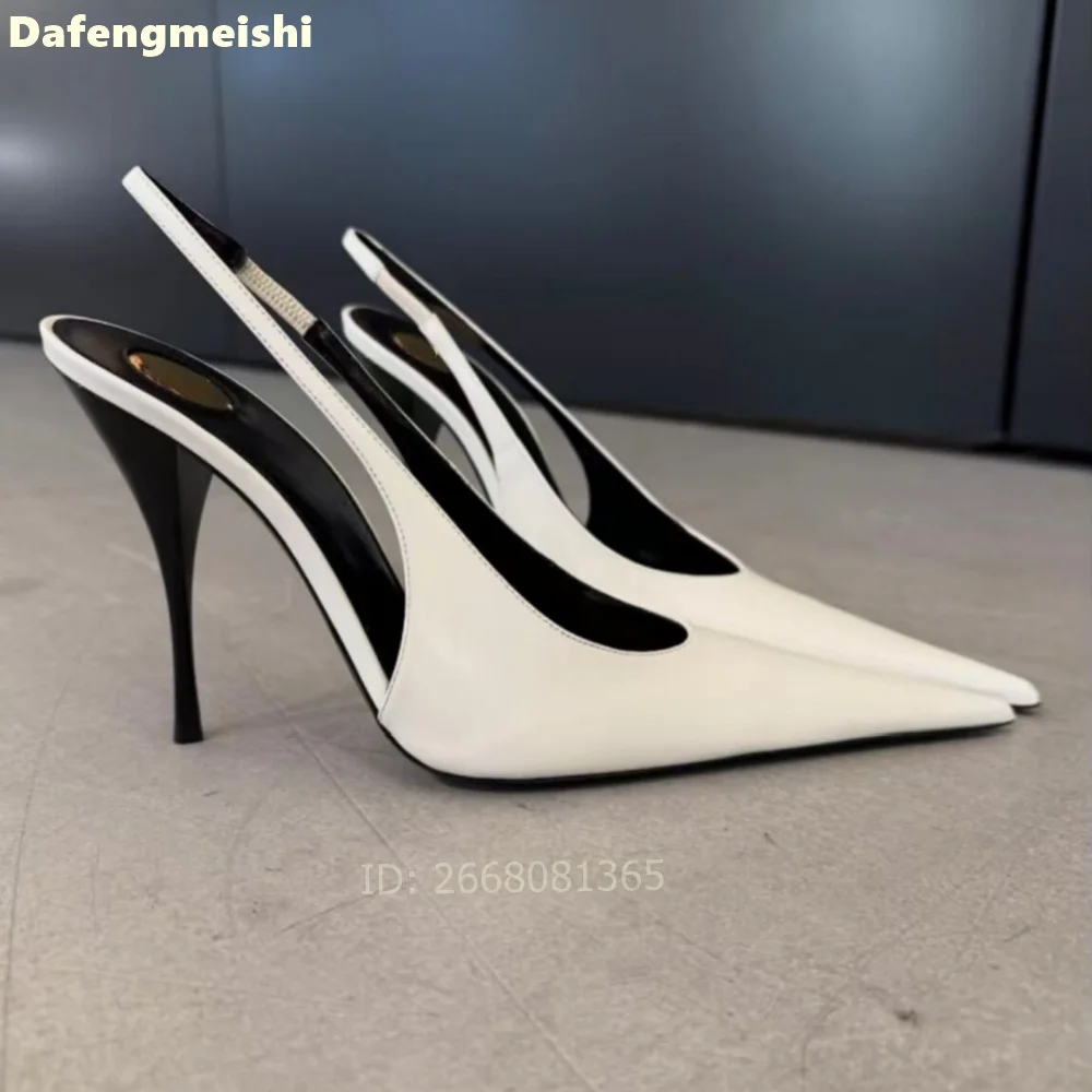 Women White Patent Leather Slingback Pumps Pointed Toe Stiletto Heel Stiletto Heel Back Strap High Heels for 2026 Summer Shoes